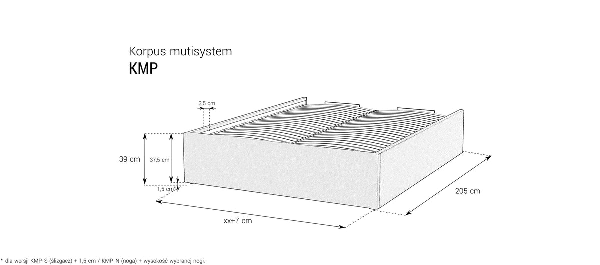 Korpus KMP z pojemnikiem i ramą metalową z 24 listwami – wymiary, rysunek techniczny