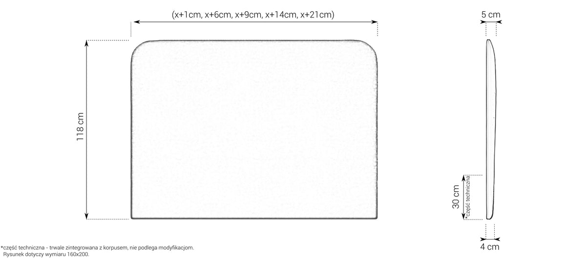 Zagłówek Z90 cienki, 5 cm grubości, do łóżka Multisystem – wymiary, rysunek techniczny