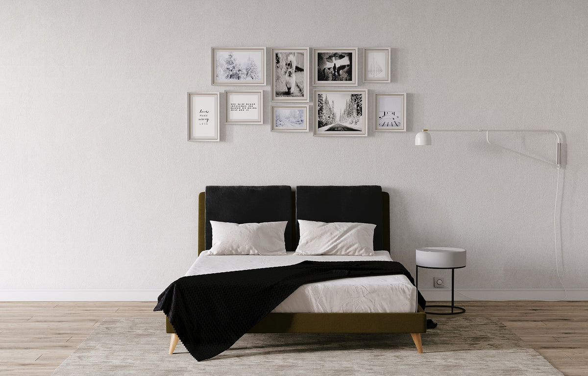 Łóżko tapicerowane 81238 w stylu retro na drewnianych nogach – zdjęcie 2