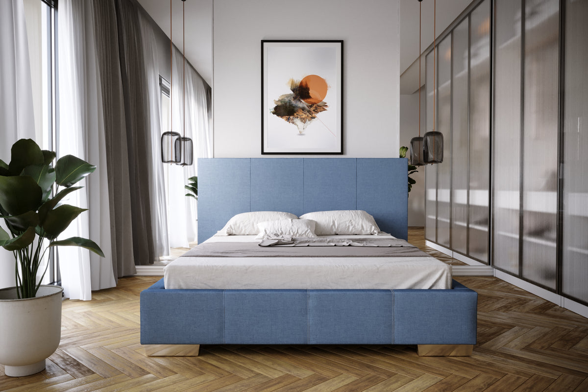 Łóżko tapicerowane 81272 z szerokim zagłówkiem w pionowe przeszycia – zdjęcie 2