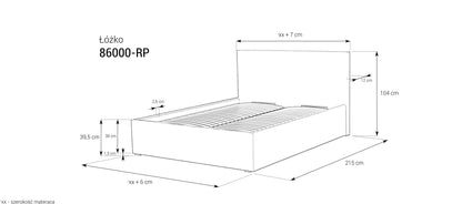 Łóżko tapicerowane 86000 z pojemnikiem z serii Classic – wymiary, rysunek techniczny