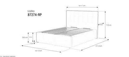 Łóżko tapicerowane 87274 z pojemnikiem, seria Classic – wymiary, rysunek techniczny