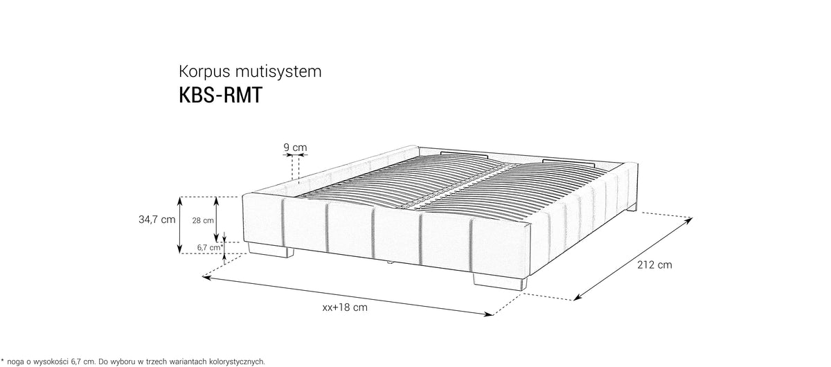 Korpus KBS-RMT z pojemnikiem i pionowymi przeszyciami boków – wymiary, rysunek techniczny