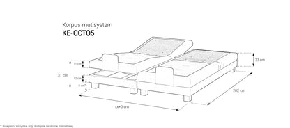Korpus KE-OCTO5-MTFK z elektryczną regulacją i blokerem materaca – wymiary, rysunek techniczny