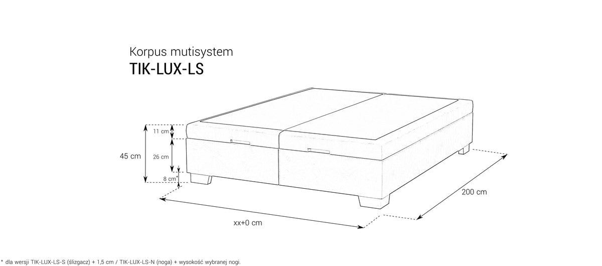 Korpus TIK-LUX-LS ze sprężyną bonellową i dzielonym leżyskiem – wymiary, rysunek techniczny