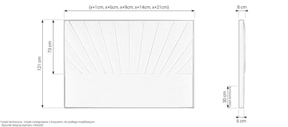 Zagłówek Z246 z promienistymi przeszyciami, 121 cm – wymiary, rysunek techniczny
