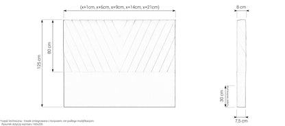 Zagłówek Z62 z promienistymi przeszyciami, 125 cm – wymiary, rysunek techniczny